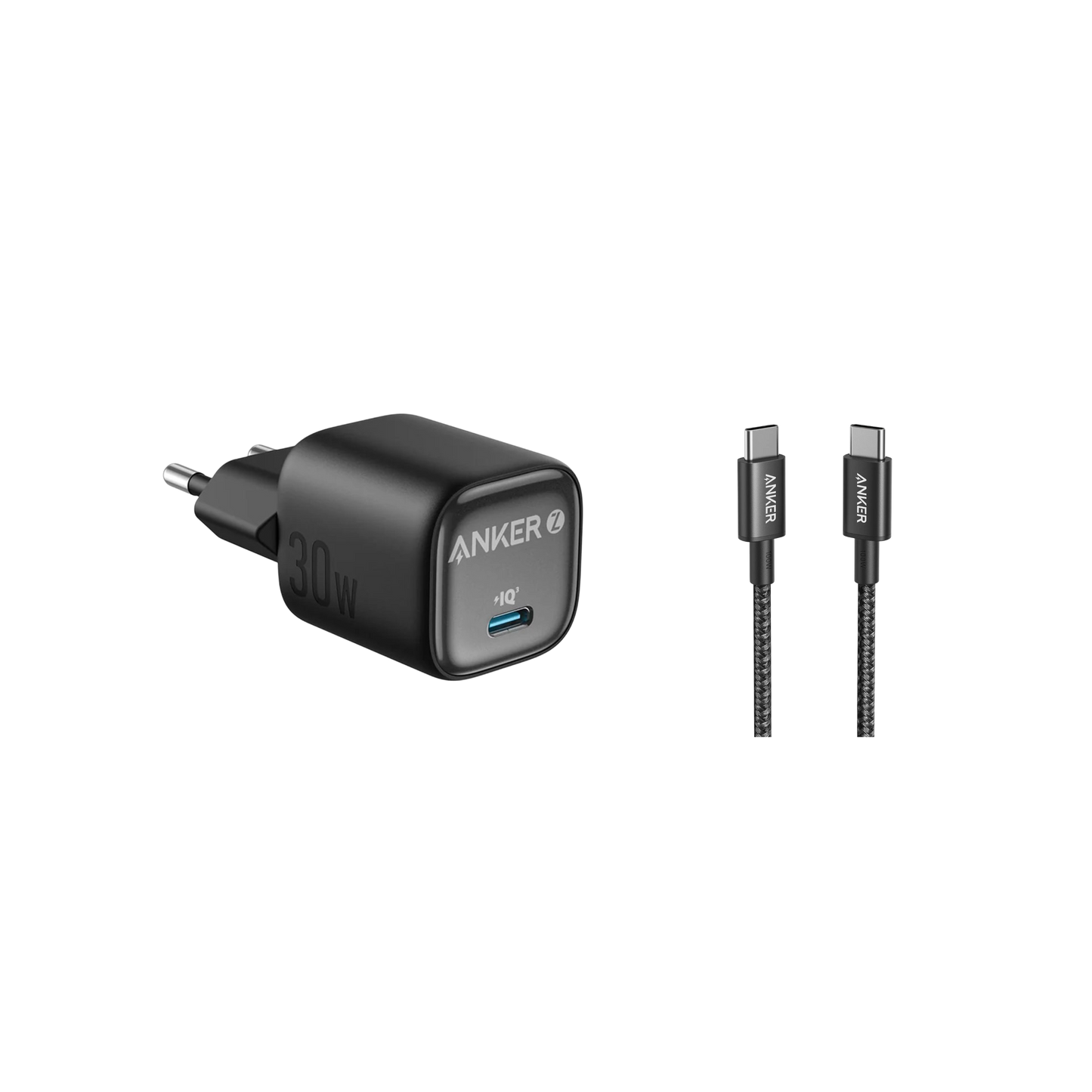 Anker zolo charger 30 watt + Anker charging cable 100 watt type c to type c