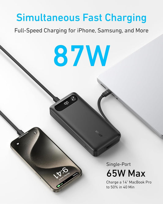 Anker Power Bank (20K, 87W, Built-In USB-C Cable)