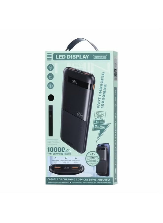 Power Bank 10000mAh, Power Bank 22.5W + 20W PD3.0 QC3.0 Fast Charging with LED Digital Display, Dual USB & Type-C Ports, Bi-Directional Charging, – Black-RPP-71