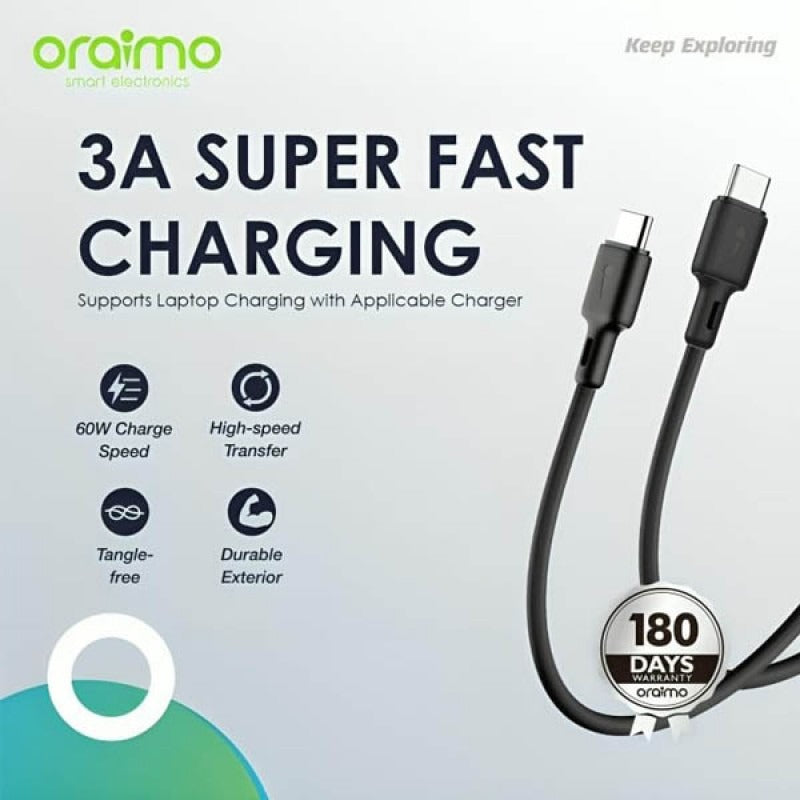 oraimo cable OCD-114CC 60 WATT- 1.5 M ( 5PCS )