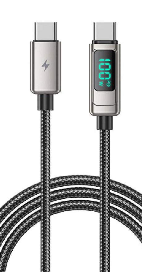 Lanex Data Cable USB-type c to type-c -100watt- with led screen - وصله شحن تايب سى لتايب سى