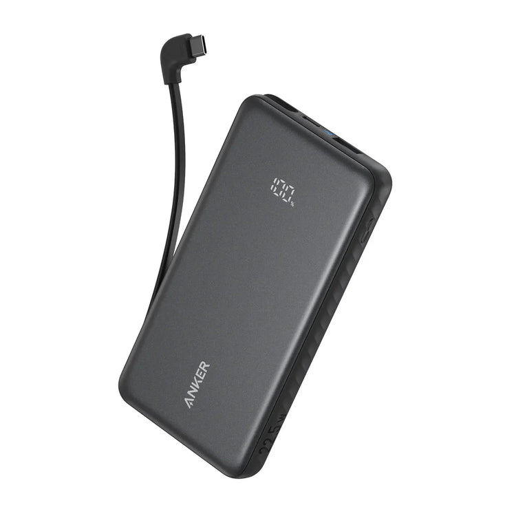 باور بانك أنكر زولو بسعة 10,000 ملّي أمبير/ساعة وقدرة 22.5 واط مع كابل USB-C مدمج - أسود
