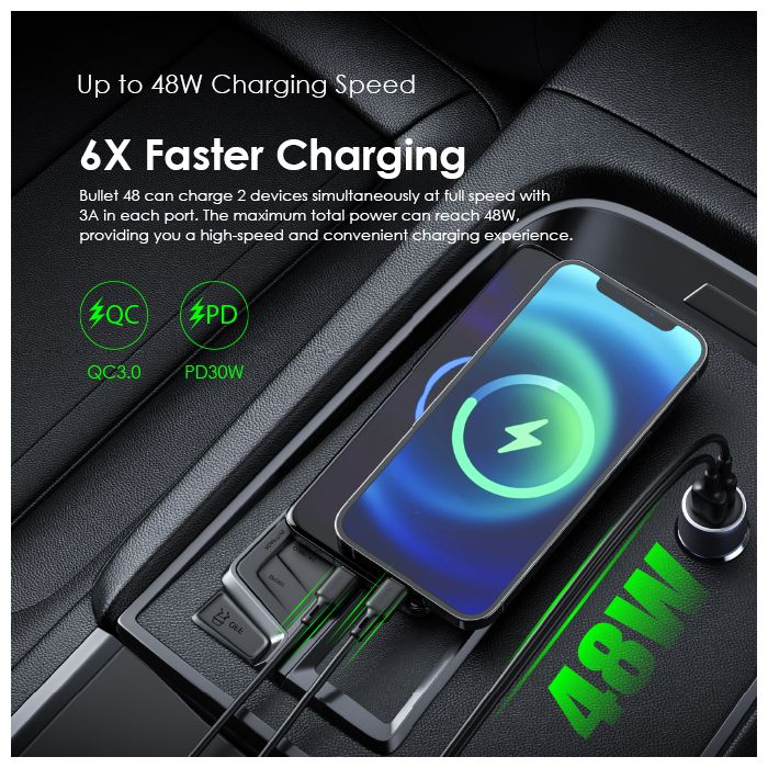 Oraimo Bullet 48 48W Car Charger OCC-73D - Dark Chrome