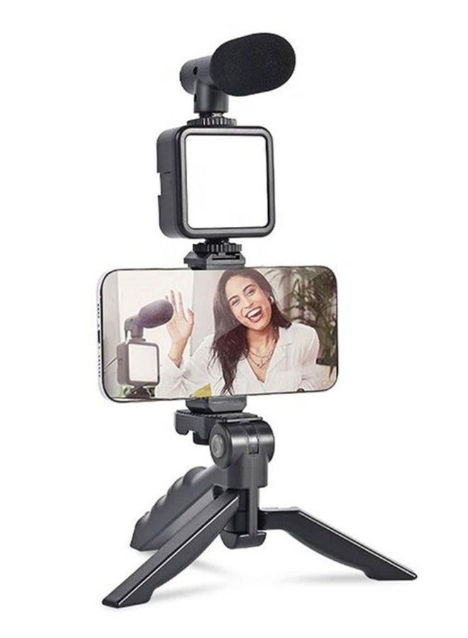 (PK-771) Video Recording Kit for Video Shooting and YouTube Video Recording for Any Mobile Phone or Digital Camera with LED Light Microphone and Phone Holder
