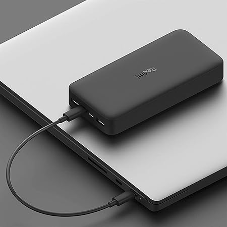Xiaomi Redmi Power Bank 20000mAh – 18W Two-Way Fast Charging, Dual USB Output & Type-C/Micro USB Input, High-Capacity 74Wh Battery, Compatible with iPhone, Samsung, Android Devices – Black
