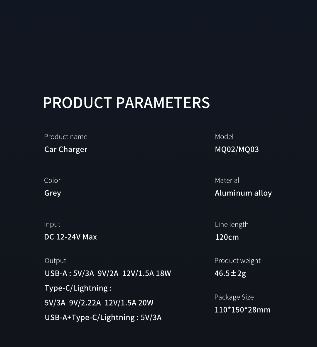 20 w MAXCO Car charger with lighting cable