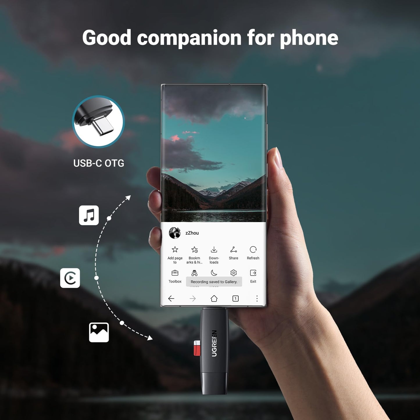 Ugreen 80191 USB-C +USB TF/SD 3.0 Card Reader Black