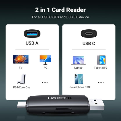 Ugreen 80191 USB-C +USB TF/SD 3.0 Card Reader Black
