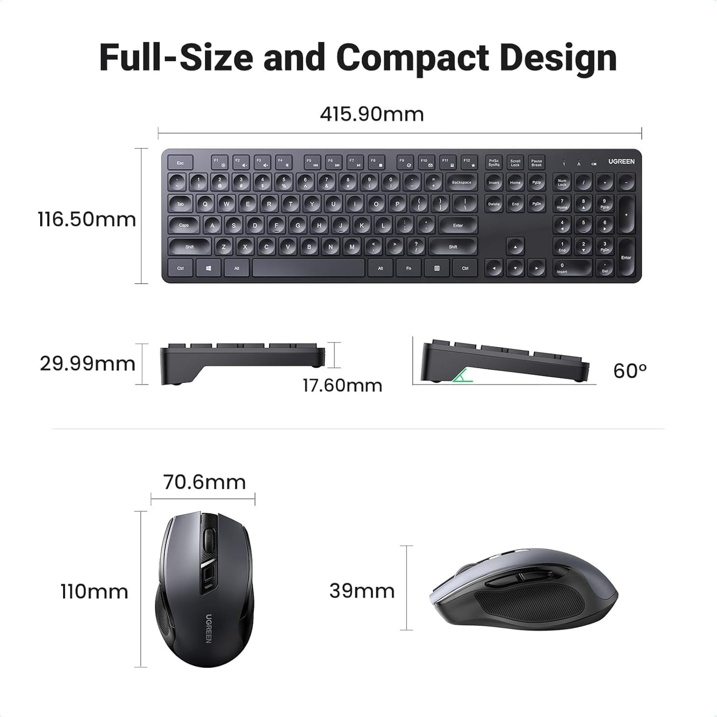 UGREEN Wireless Keyboard and Mouse Combo,2.4GHz مطبوع الحروف العربي