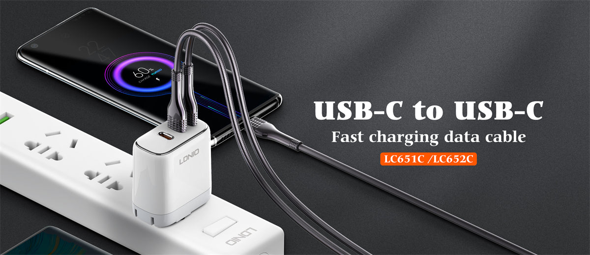 LDNIO 65W Woven Aluminium Foil USB3.0 Data Cable , 2 meter