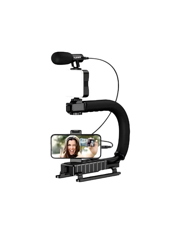 Plokama PK-777 Professional Photography Kit with HD Microphone, 7W LED Flash, and Tripod for Phones and Cameras - Black
