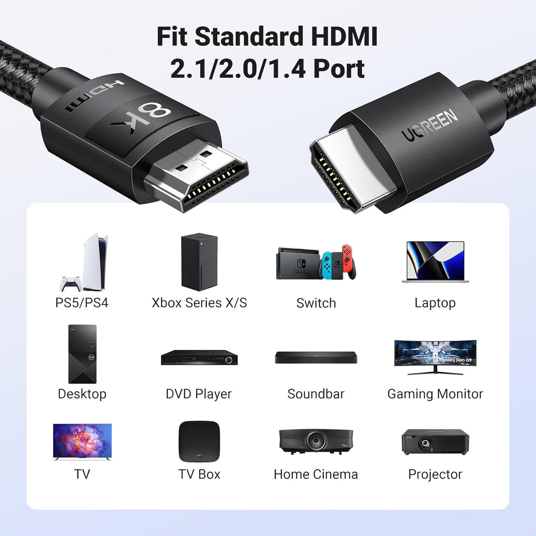 UGREEN 8K HDMI Cable, Ultra HD High-Speed 48Gbps HDMI 2.1 Cord