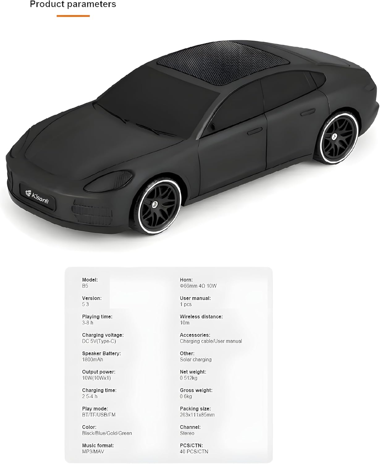 B5 Car Speaker - Solar Charging - Support Bluetooth, FM Radio, TF CARD, U disk