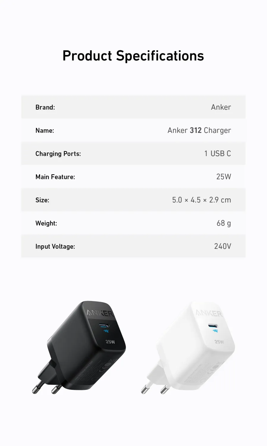 Anker Wall Charger 312 25W - Black | A2642G11