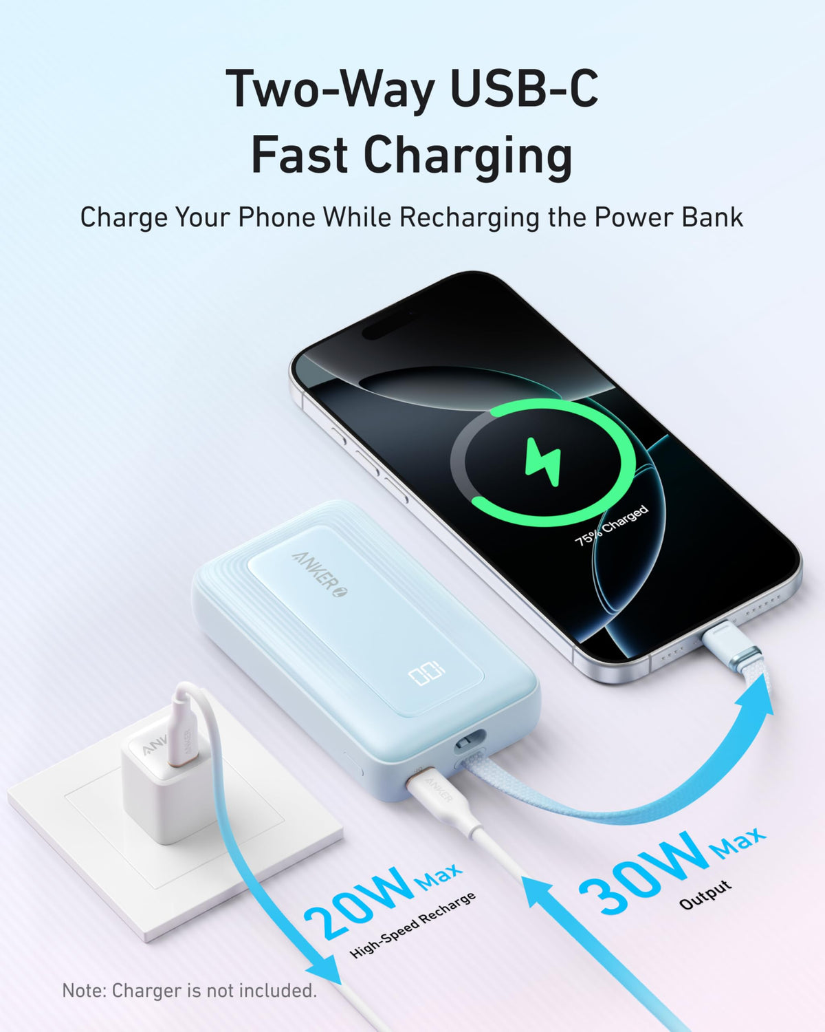 Anker Zolo Power Bank (10K, 30W, Built-In USB-C Cable)