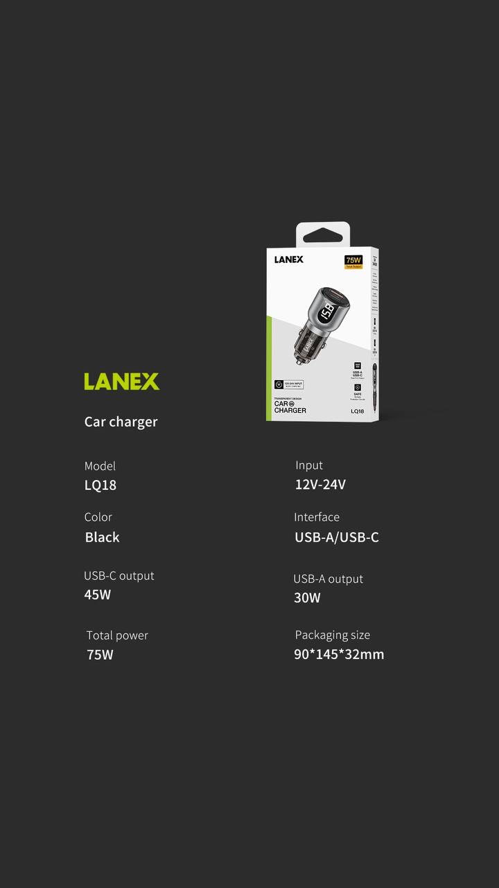Lanex 75 watt car charger , 2 outlet
