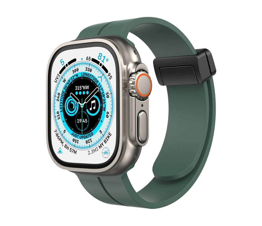 Magnetic silicone band for Apple Watch 42/44/45/49 (pine needle green) استيك ساعه و ليس ساعه
