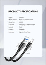 Load image into Gallery viewer, UGREEN USB 3.0 A Male to Type C Male Cable Nickel Plating 2m Black
