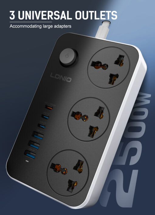 Ldnio SC3604C Universal Power Strip With 3-USB & 3-USB-C Ports - 2M