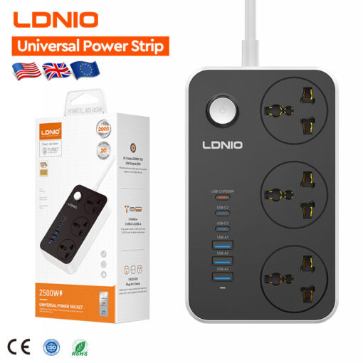 Ldnio SC3604C Universal Power Strip With 3-USB & 3-USB-C Ports - 2M