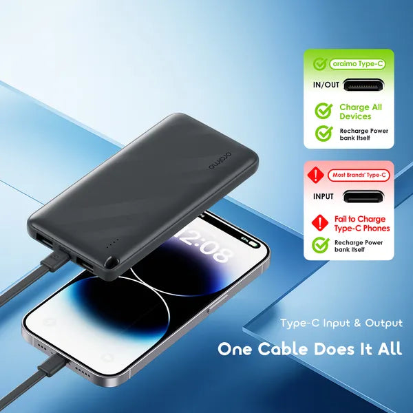 Oraimo PowerFlow L1 10000mAh Power Bank – 15W Type-C Fast Charging | OPB-1103