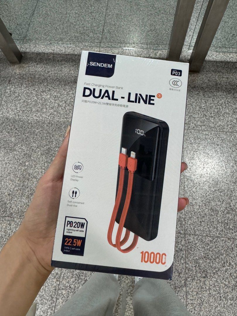20,000 sendem power bank PD20W + 22.5W dual-wire fast charge -black
