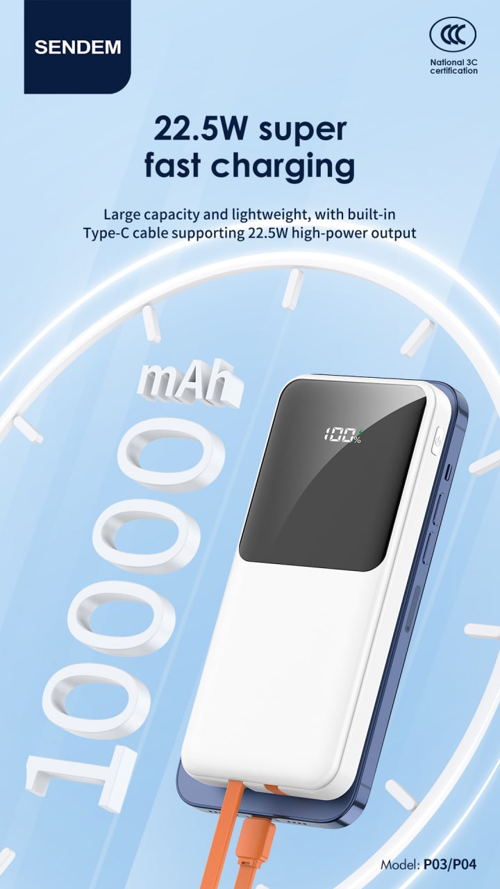 20,000 sendem power bank PD20W + 22.5W dual-wire fast charge -black