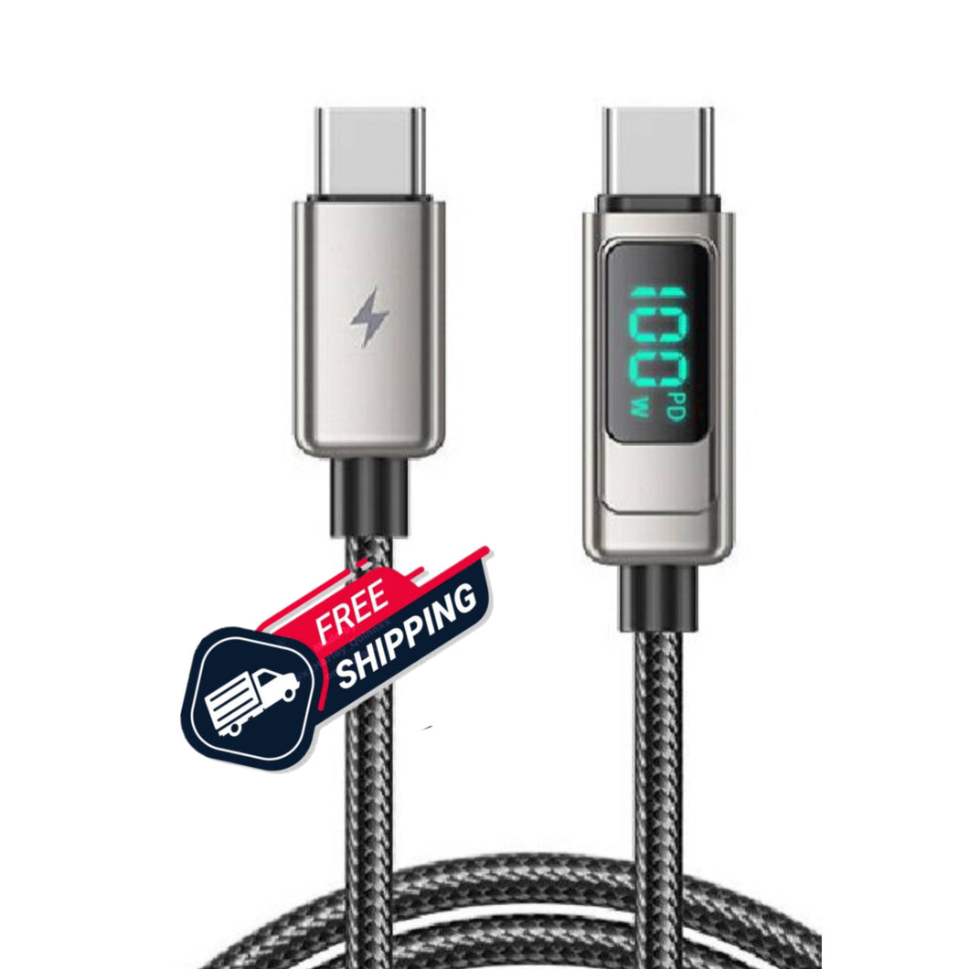 Lanex Data Cable USB-type c to type-c -100watt- with led screen - وصله شحن تايب سى  لتايب سى