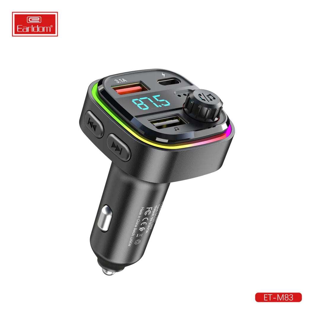 Earldom FM Bluetooth Transmitter With Fast Car Charger LED with Music Player – Black