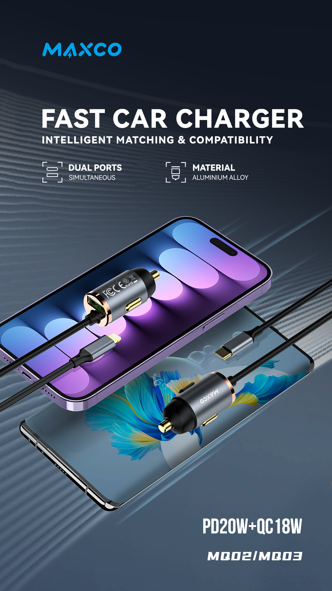 20 w MAXCO Car charger with lighting cable