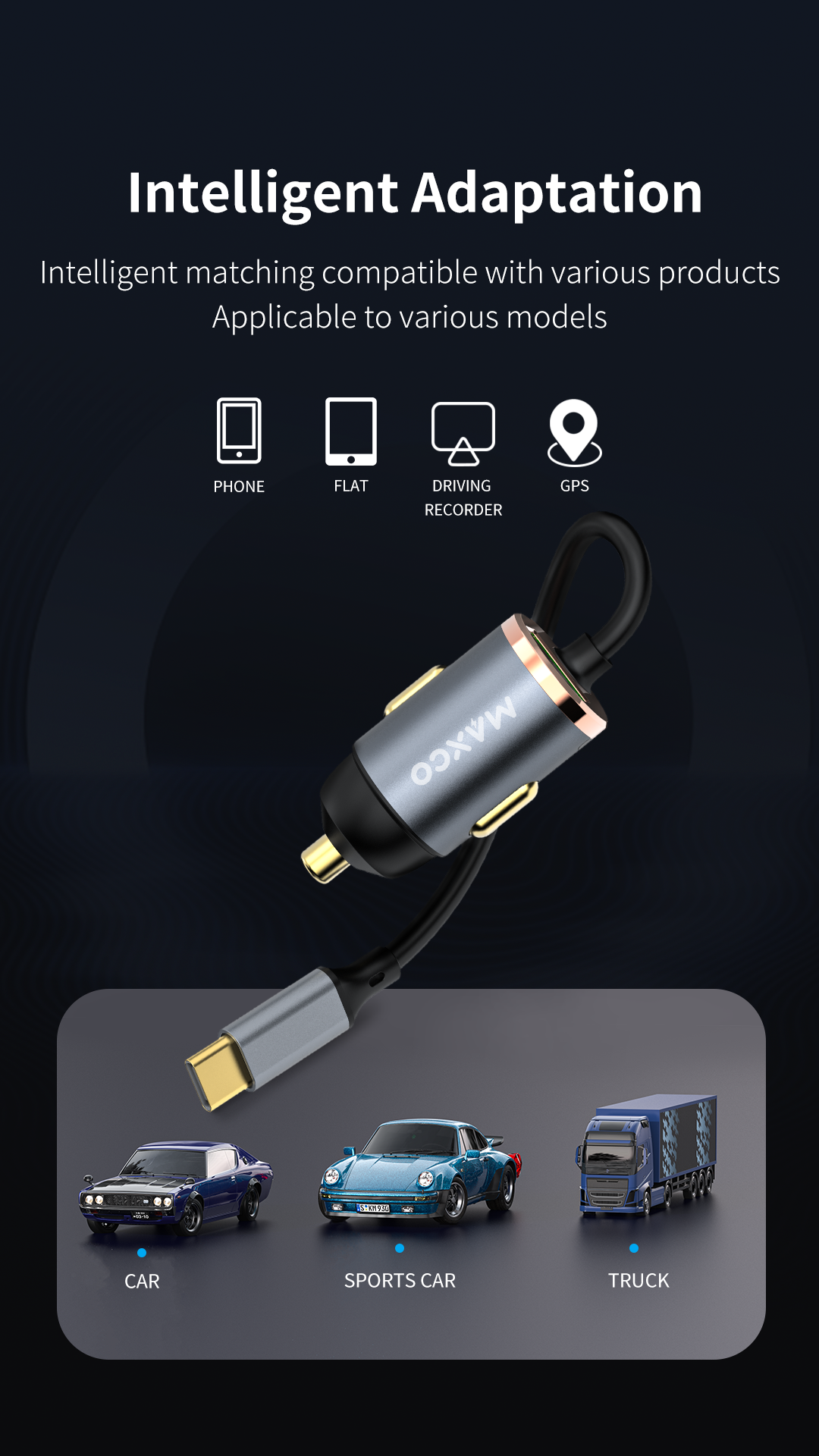 20 w MAXCO Car charger with lighting cable