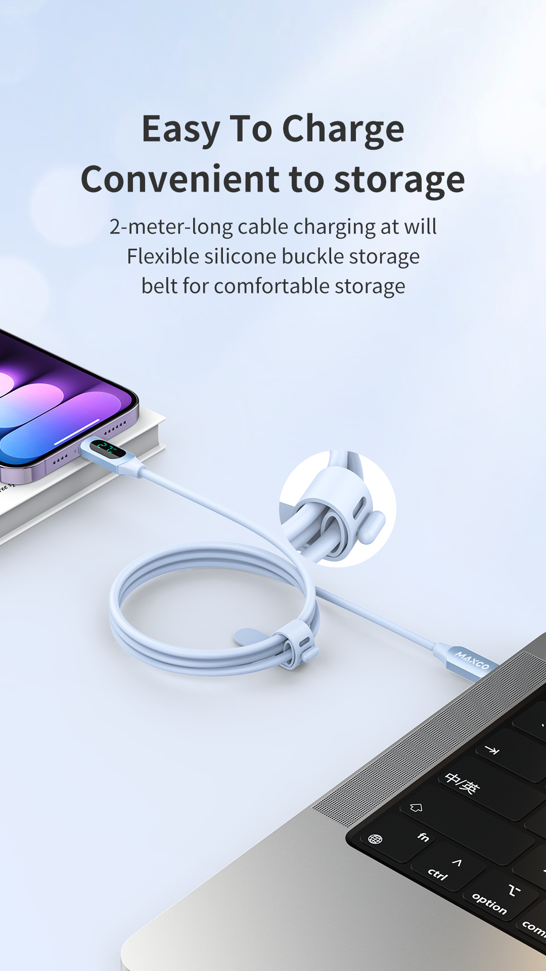 MAXCO 27 watt silicone cable digital display type-c to lighting-120 cm