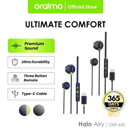 Oraimo Type-C wired-earphone ,black