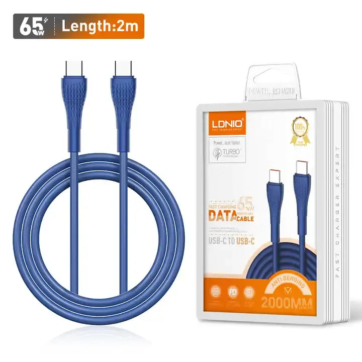 LDNIO 65W Type-C to Type-C Cable Support PD QC3.0 4.0+ ,2 Meter.