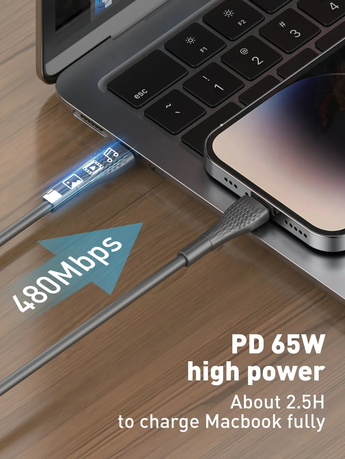 LDNIO 65W Type-C to Type-C Cable Support PD QC3.0 4.0+ ,2 Meter.