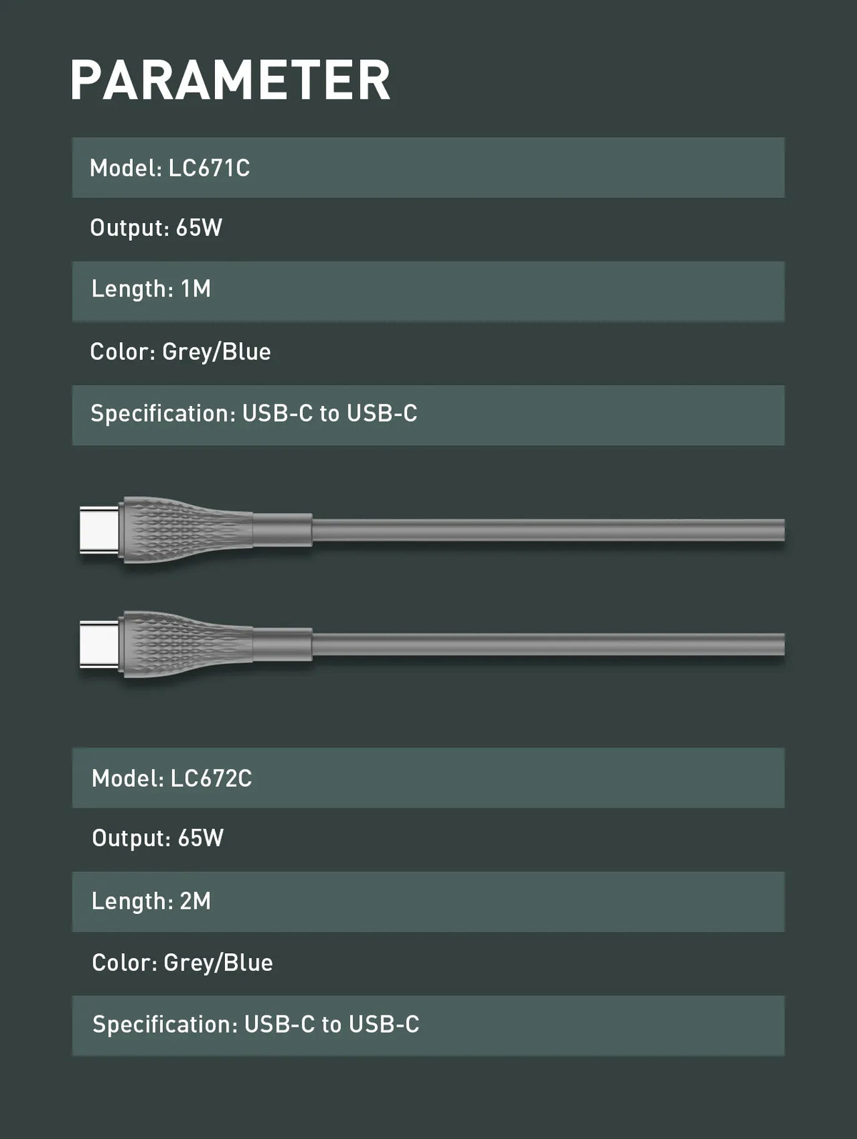 LDNIO 65W Type-C to Type-C Cable Support PD QC3.0 4.0+ ,2 Meter.