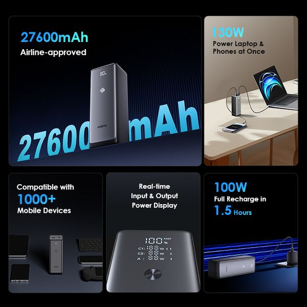 oraimo PowerJet 130 باور بانك 27600 مللي أمبير 130 واط