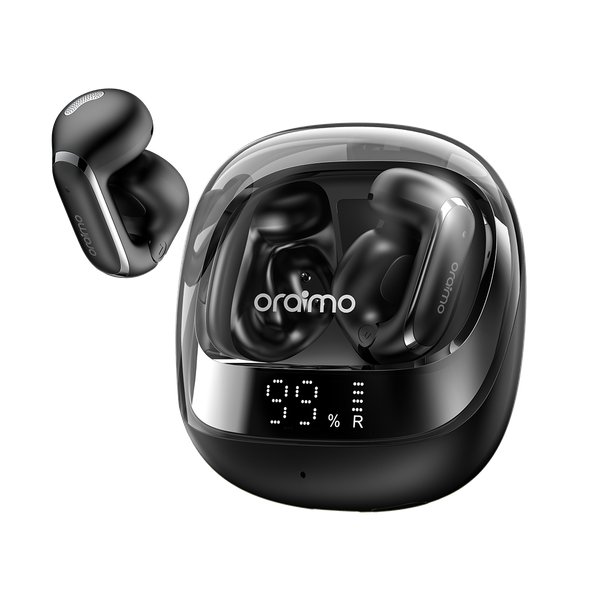 Oraimo OpenSnap N2 OPN-374N open-ear true wireless earbuds, black, with charging case and digital battery display