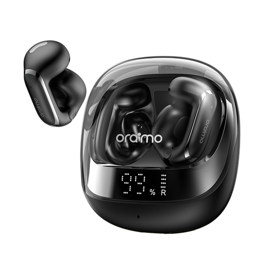 Oraimo OpenSnap N2 OPN-374N open-ear true wireless earbuds, black, with charging case and digital battery display