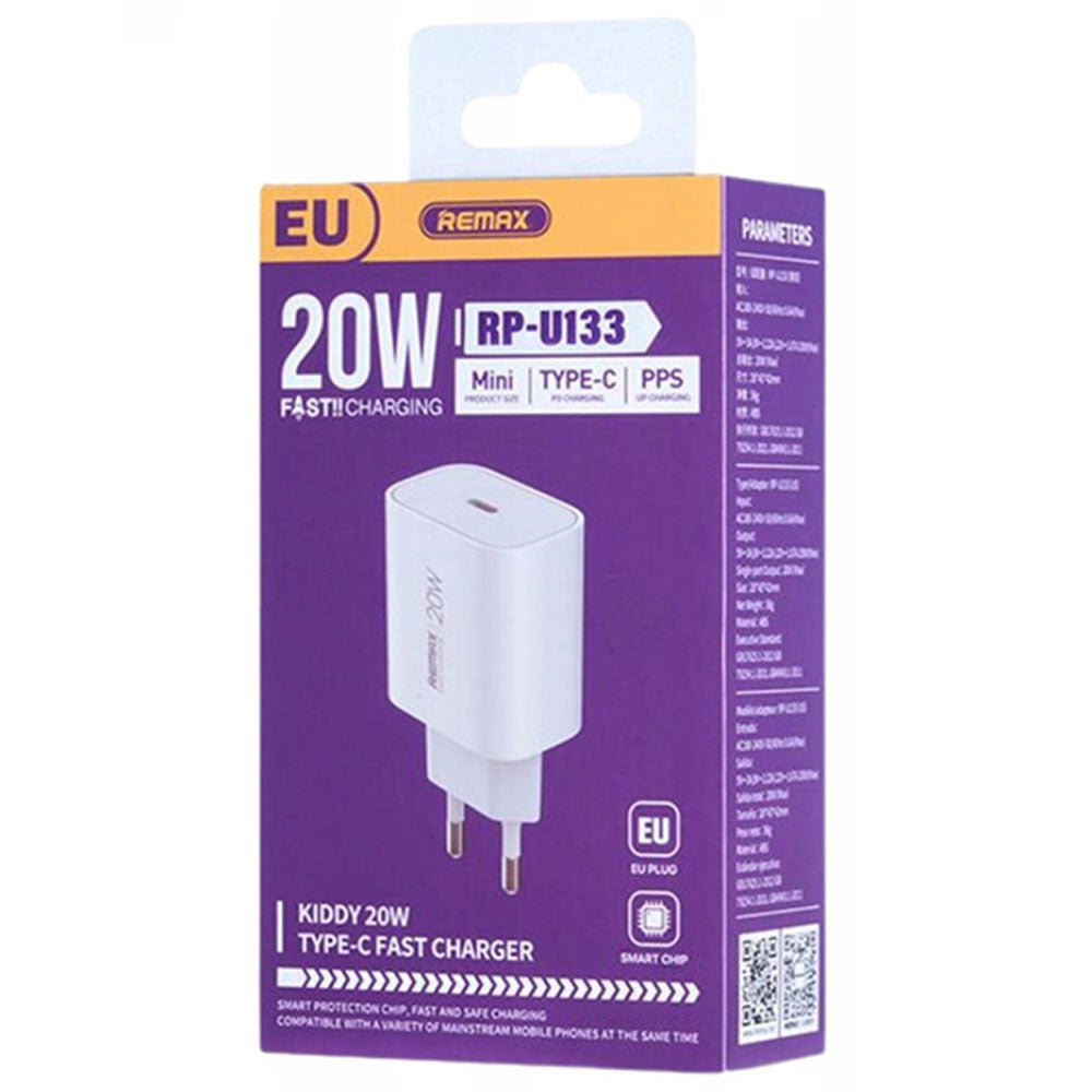 Remax RP-U133 Wall Charger Type-C 3A 20W Fast Charging - White