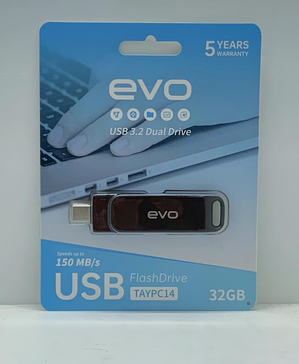 evo  32GB USB 3.1 Type-C and Type-A Flash Drive, Up to 150MB/s Read1