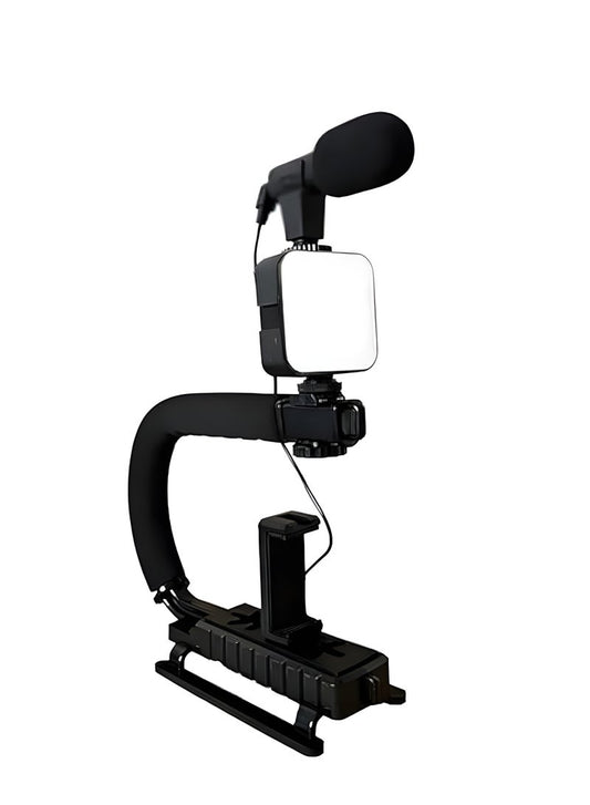Plokama PK-777 Professional Photography Kit with HD Microphone, 7W LED Flash, and Tripod for Phones and Cameras - Black
