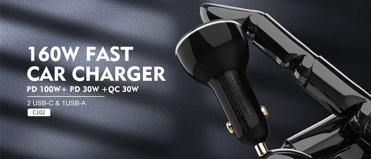 160W 3 USB Super Fast Car charger
