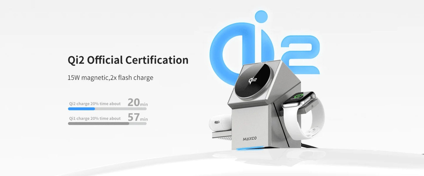 Maxco MW11 Geometric QI2 Magnetic Wireless Charger 3 IN 1 Wireless Charger