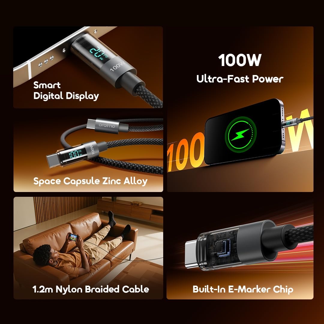 Oraimo OCD-175CC 100W USB-C to USB-C Fast Charging Cable-1.2M