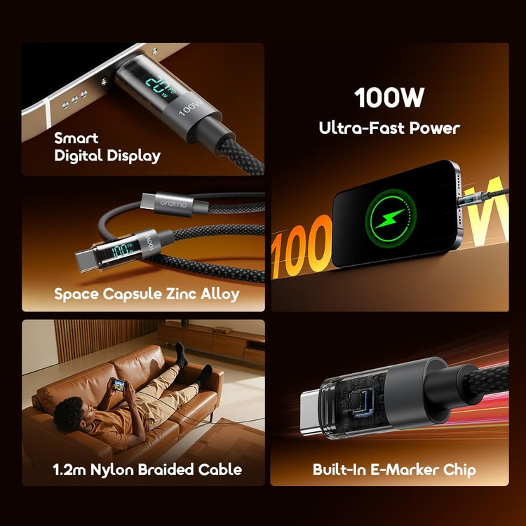 Oraimo OCD-175CC 100W USB-C to USB-C Fast Charging Cable-1.2M