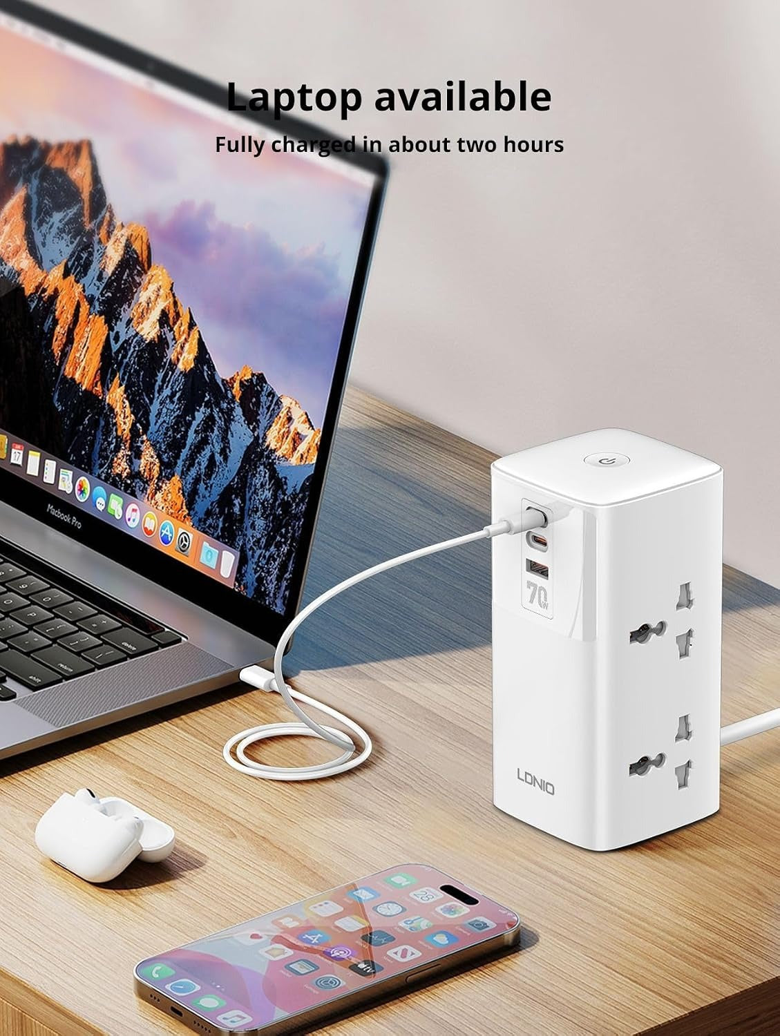 LDNIO SC4383 Tower Extension Power Socket – 70W Super Fast Charging, 2500W High Power, GaN Technology