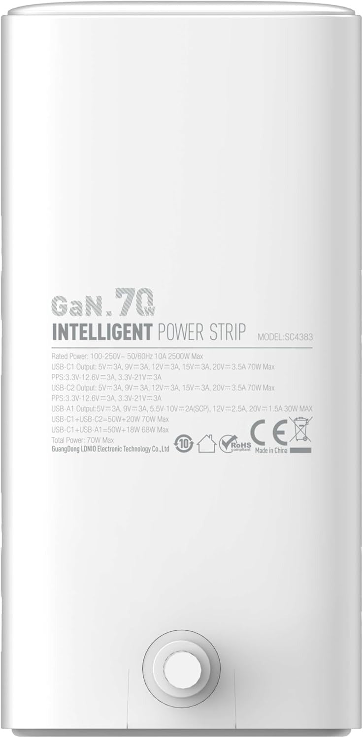LDNIO SC4383 Tower Extension Power Socket – 70W Super Fast Charging, 2500W High Power, GaN Technology