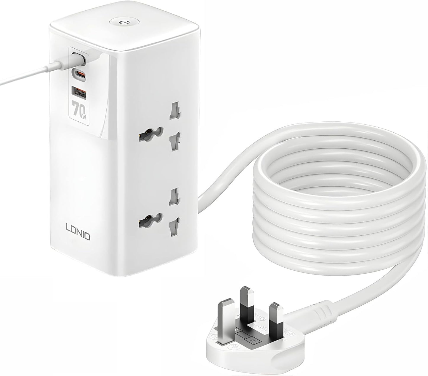 LDNIO SC4383 Tower Extension Power Socket – 70W Super Fast Charging, 2500W High Power, GaN Technology