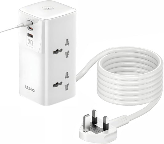 LDNIO SC4383 Tower Extension Power Socket – 70W Super Fast Charging, 2500W High Power, GaN Technology